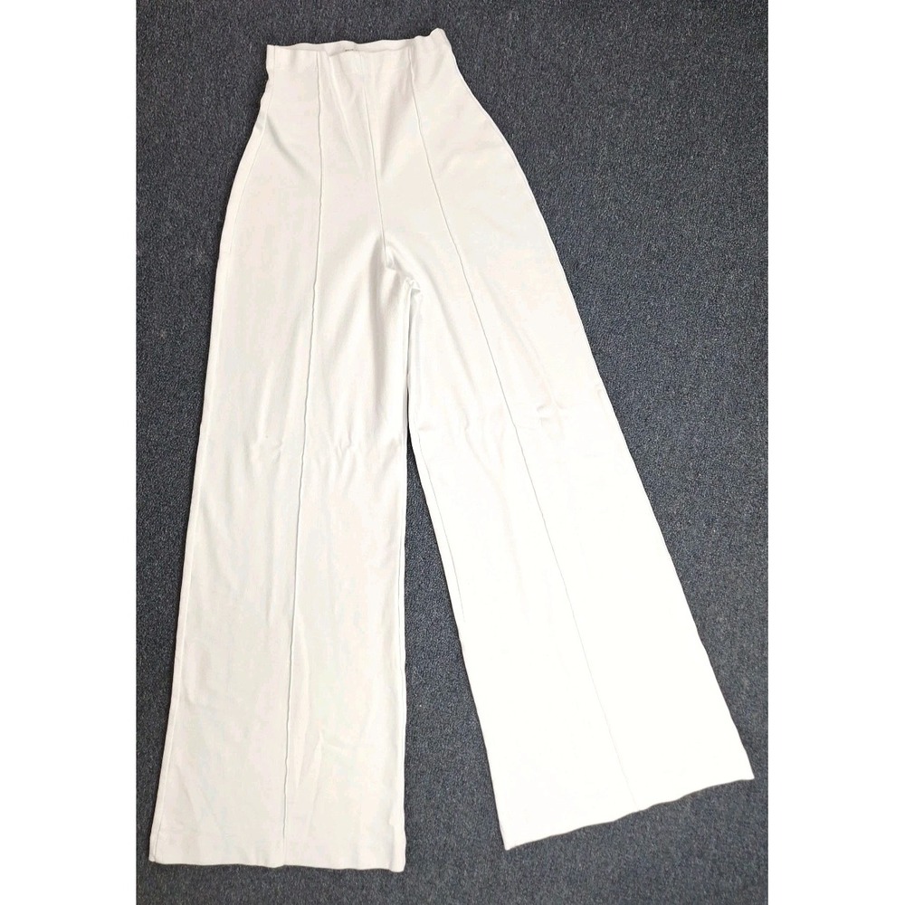 WHITE PONTE KNIT LONG WIDE LEG PANT